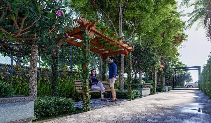 Walking and jogging track beside water feature
